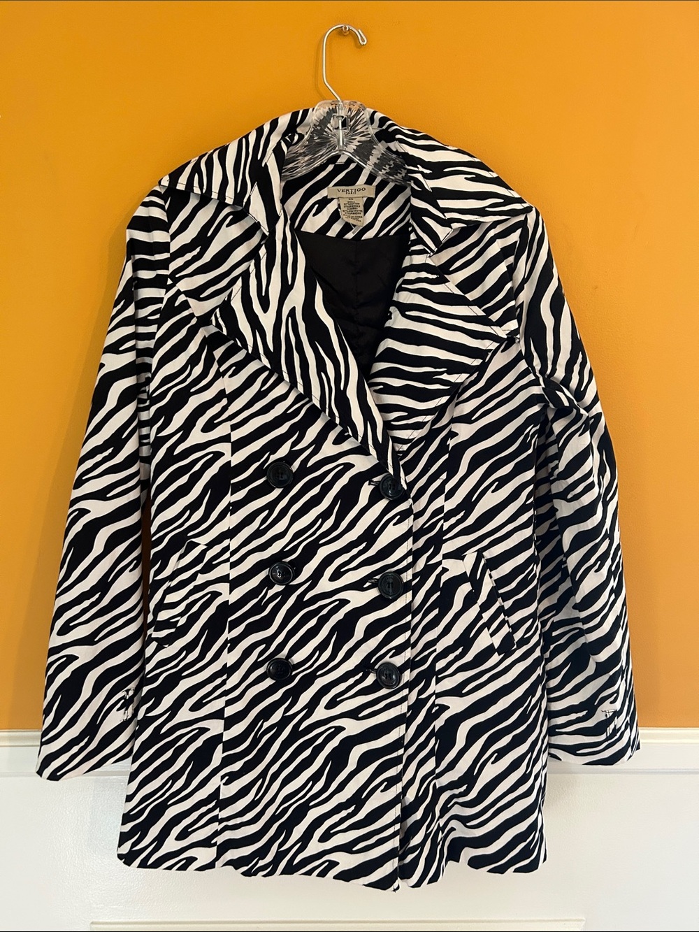 Vertigo Paris Zebra-Print Double-Breasted Peacoat - Black & White